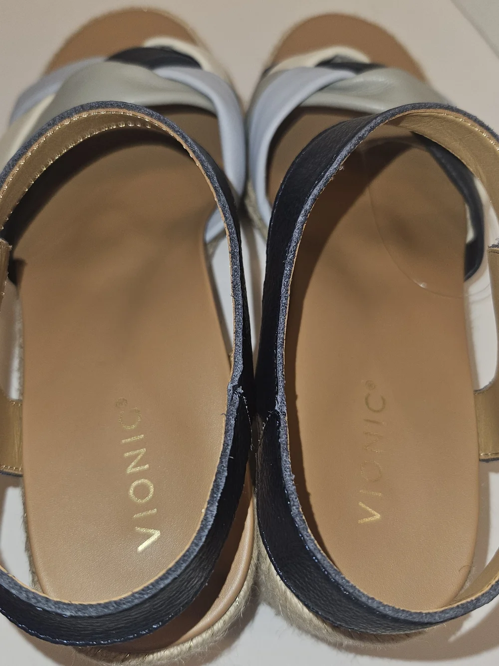 Vionic Saratoga Espadrille Wedge Sandals w/ Arch Support Leather Sz 11 Wide NEW